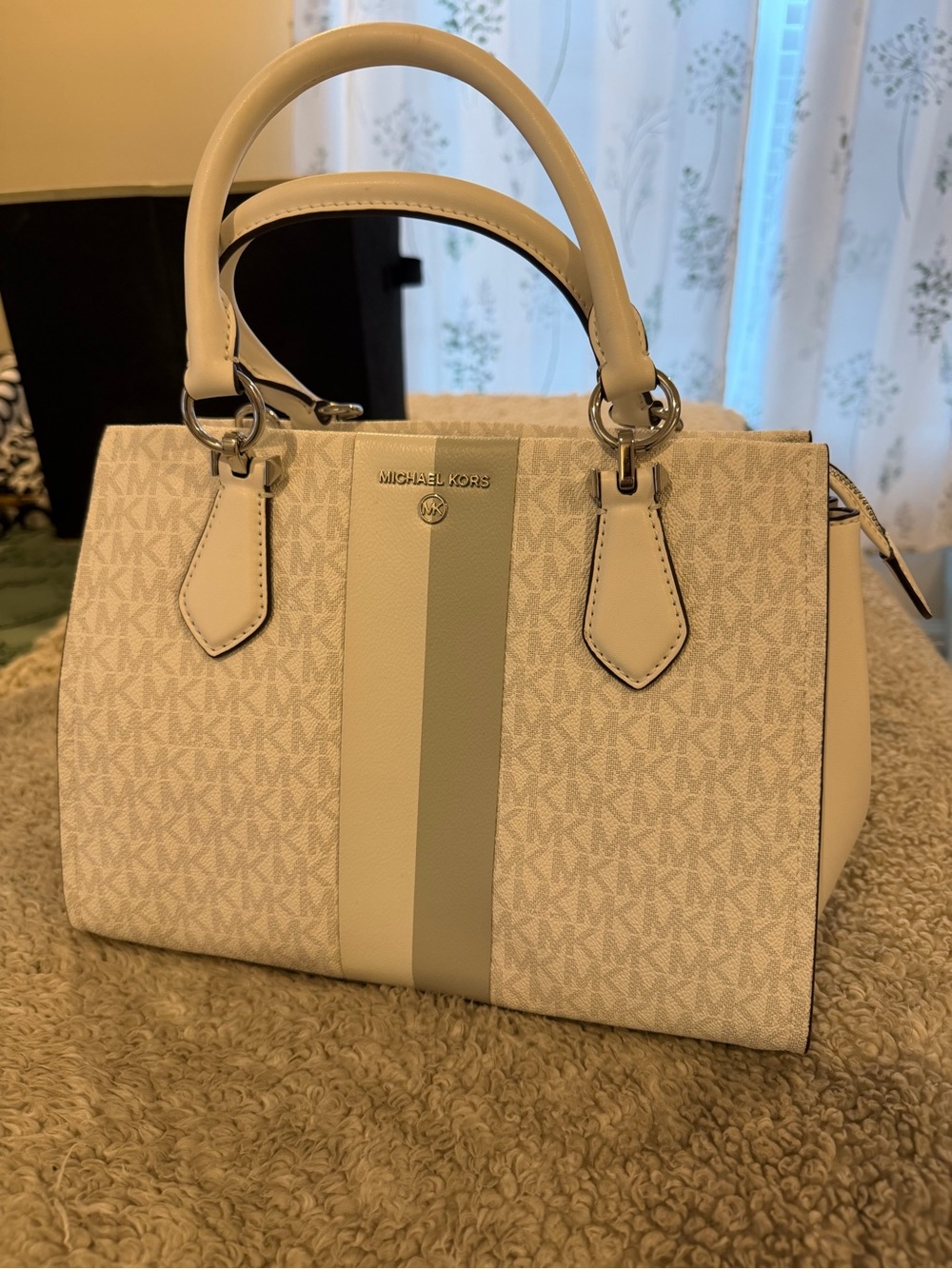 Michael Kors Grey and White Signature Satchel